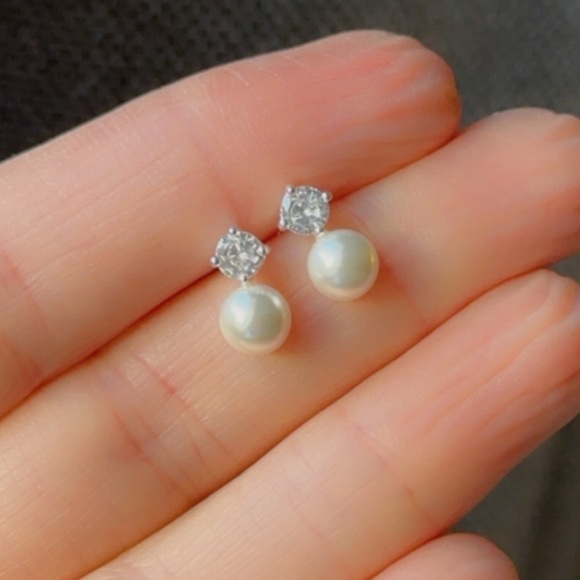 Sterling Silver Pearl and CZ Earrings - Picture 6 of 12